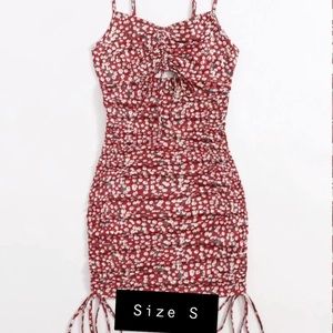 Cut Out Drawstring Knot Front Ditsy Floral Slip